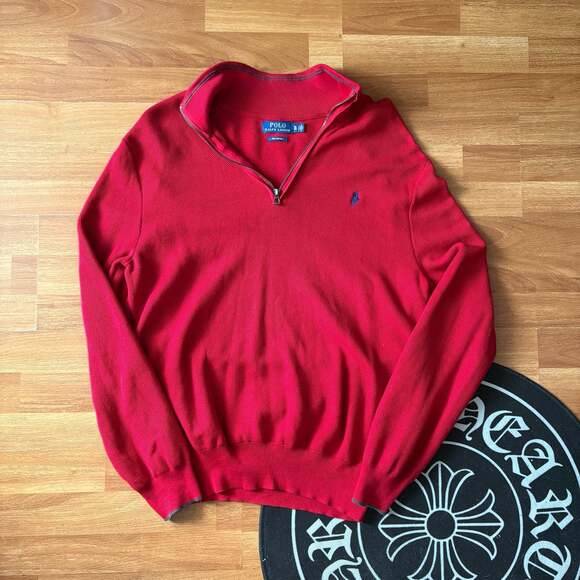 Polo Ralph Lauren Other - Polo Ralph Lauren Men's Red Pima Cotton Quarter-Zip Waffle-Knit Sweater